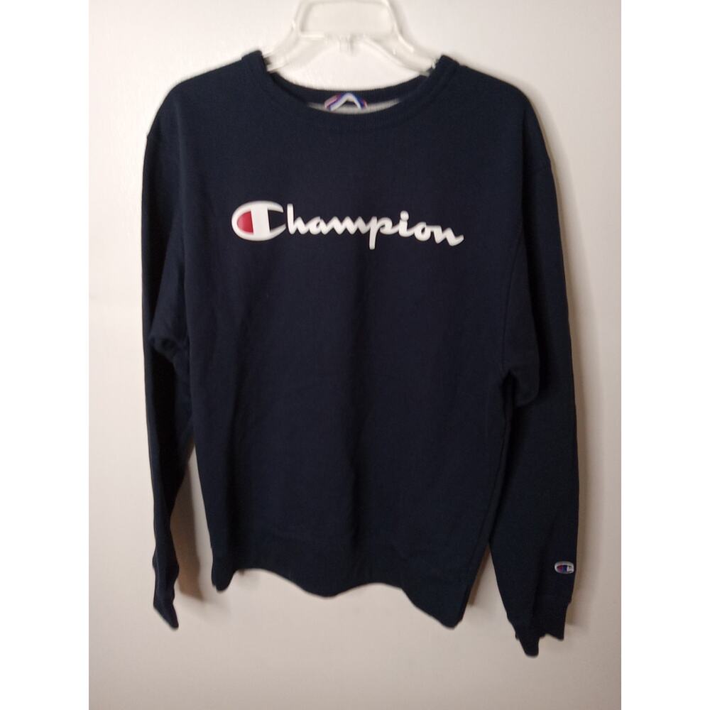 Champion Men's Size M Fleece Sweatshirt Blue Long Sleeve Powerblend Script Logo